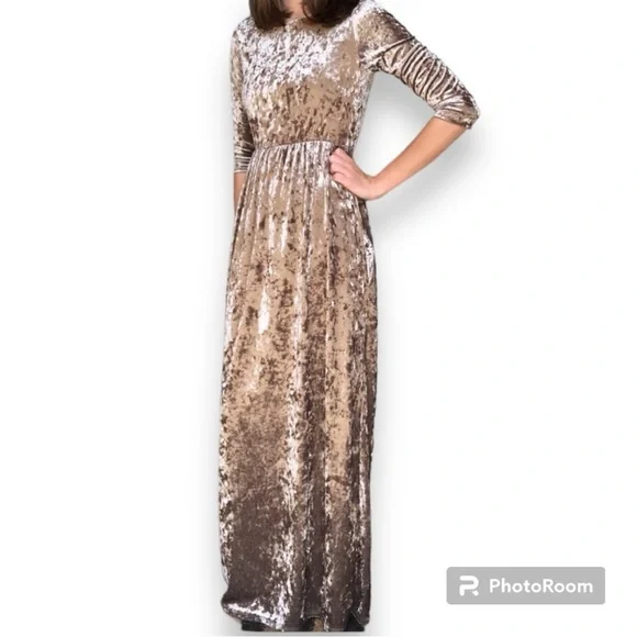 Wanna B medium crushed velvet dress 3/4 sleeve elastic waist has pockets unlined - Picture 14 of 15